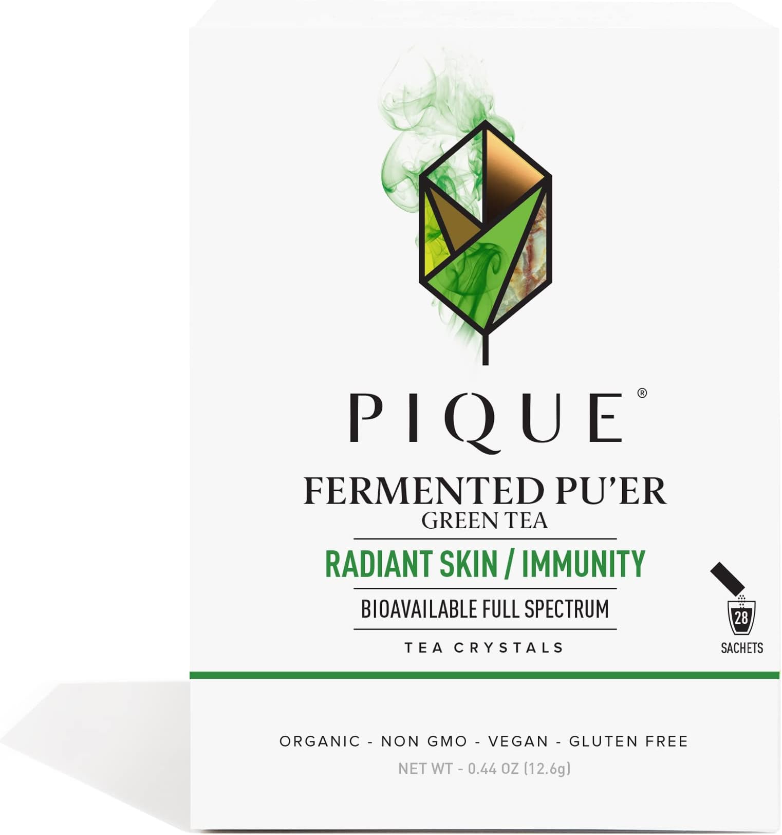 Pique Organic Fermented Pu'er Green Tea Crystals - 28 Single Servings (1 Pack)