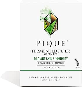 Pique Organic Fermented Pu'er Green Tea Crystals - Support Radiant Skin, Healthy Immunity - 28 Single Servings (1 Pack)