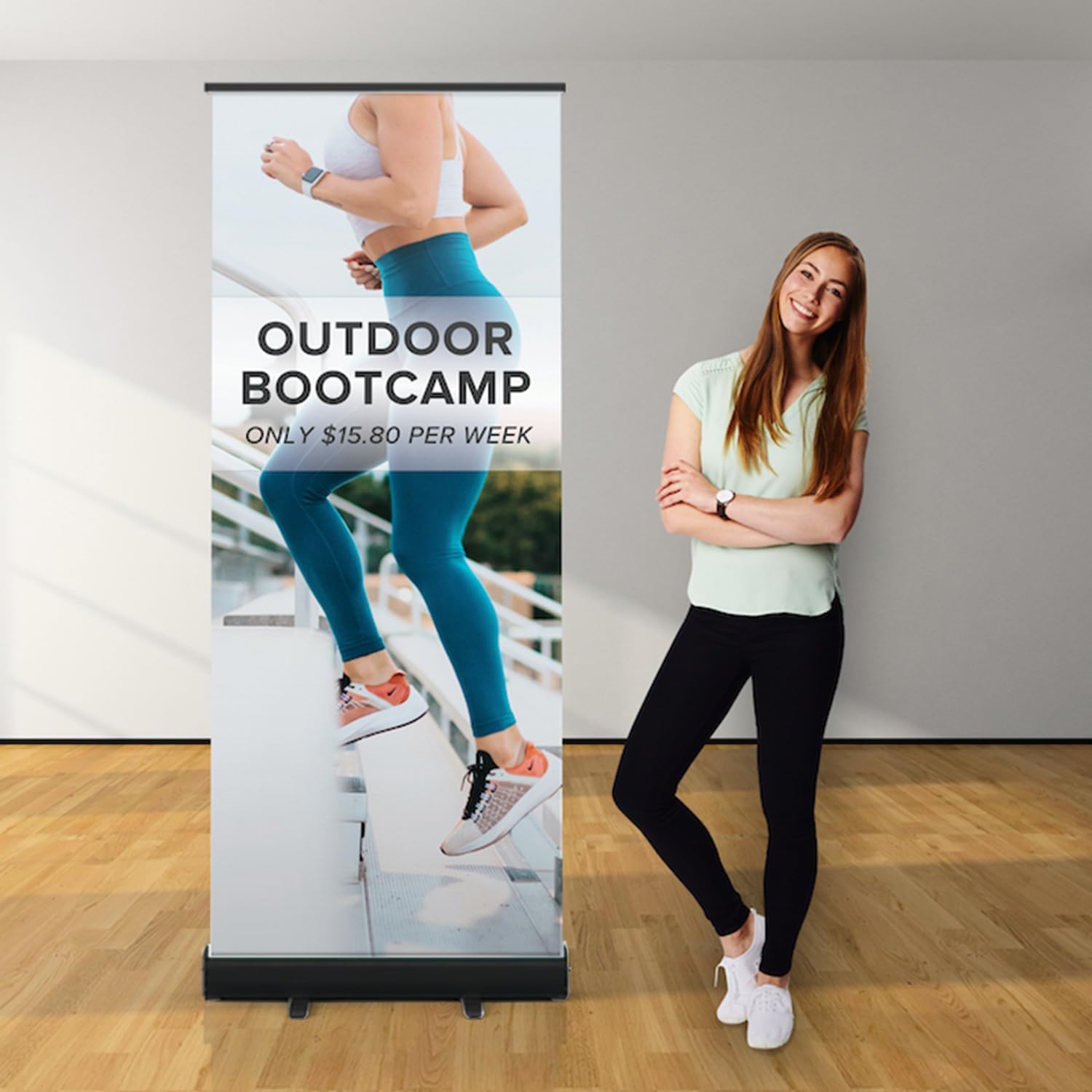 Personalized Custom Black Retractable Banner Aluminum Retractable Roll up Banner Stand Conference Display Trade Show Promotion Sign with Stand and Travel case for Business, Trade Shows, Stores, Advertising, Events，Parties (Full color, 23x63 inch)