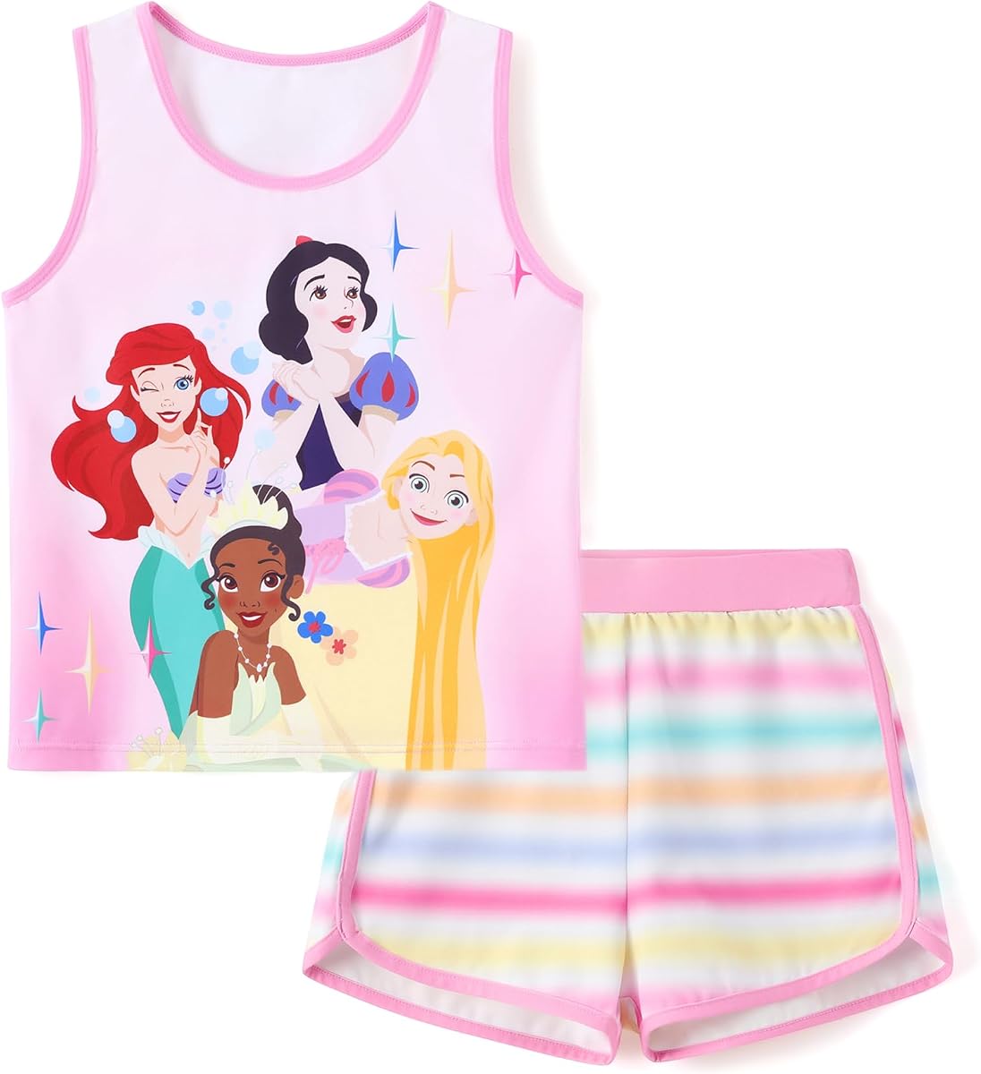 Disney Stitch丨 Frozen丨 Minnie Mouse丨Princesa丨Winnie Tank Top+Delphin Shorts Niñas Trajes Entrenamiento Atlético Conjunto Verano