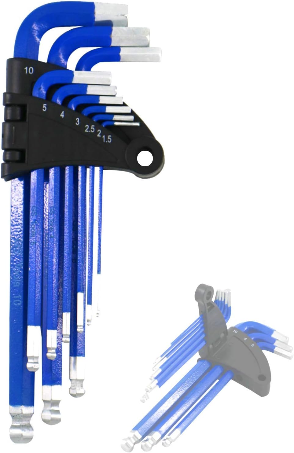 9-Piece Long Arm Ball End Metric Hex Key Set | Chrome Finish with Blue High Visibility anti-Slip Coating | Wrench Tools for Household Maintenance, Industry