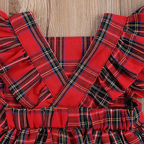 Gulirifei Infant Baby Girls Christmas Romper Red Plaid Bodysuit Dress Toddler Kids Ruffle Sleeve Party Playsuit Outfit Clothes (Red Plaid Ruffle Romper, 6-12 Months) #TOP4