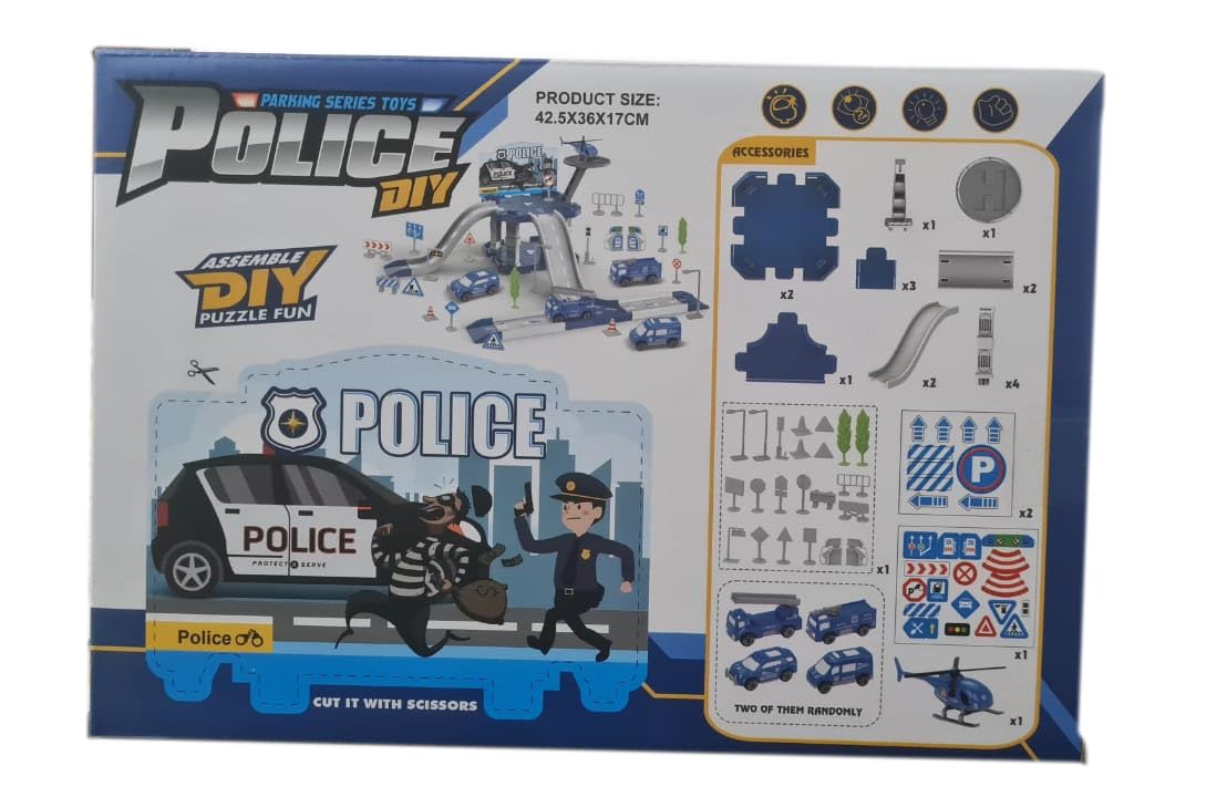 HALO NATION® Police Track Toy City Police Office Watch Tower Parking Lot Police Station Setup DIY Parking Garage with Police Jeep Police Racing Slot Police Lot - Image 4 thumbnail