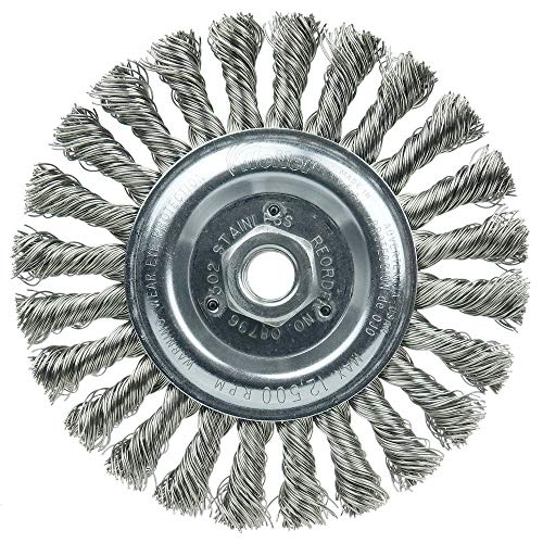 Image of Weiler 08796 Roughneck Jr. 6 inch Filler Pass Weld Cleaning Brush, .023 inch Stainless Steel Wire Fill, 5 /8 inch-11 UNC Nut, Made in The USA (Pack of 5)