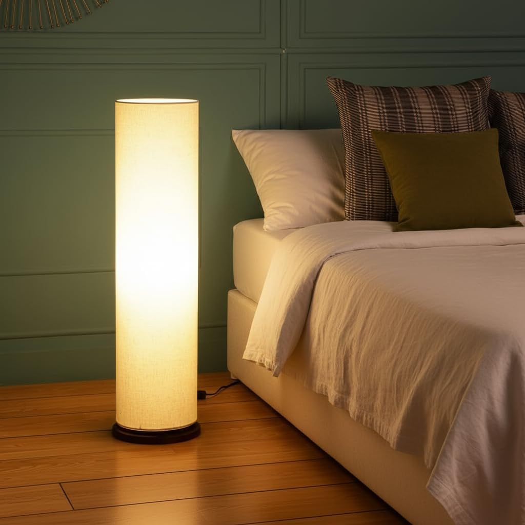 BTR Crafts® Wooden Base Cylinder Shape Corner Decorative Floor Lamp, Pack of 1 (Bulb Included)