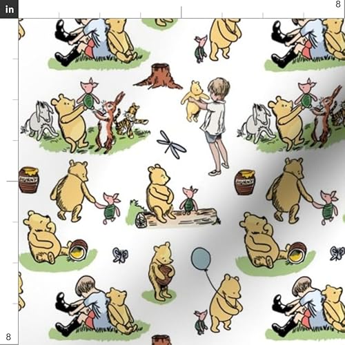 Spoonflower Fabric - Pooh Bear Classic Pooh Illustration Balloon Honey Piglet Winnie The Printed on Wide Cotton Sateen 3.5 oz Fabric by The Yard - Sewing Lining Apparel Fashion Blankets