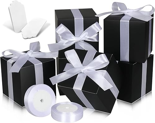 Cajas de regalo negras de 5 x 5 x 5 pulgadas, paquete de 30 cajas de regalo de papel con tapas para regalo, caja de propuesta de dama de honor,