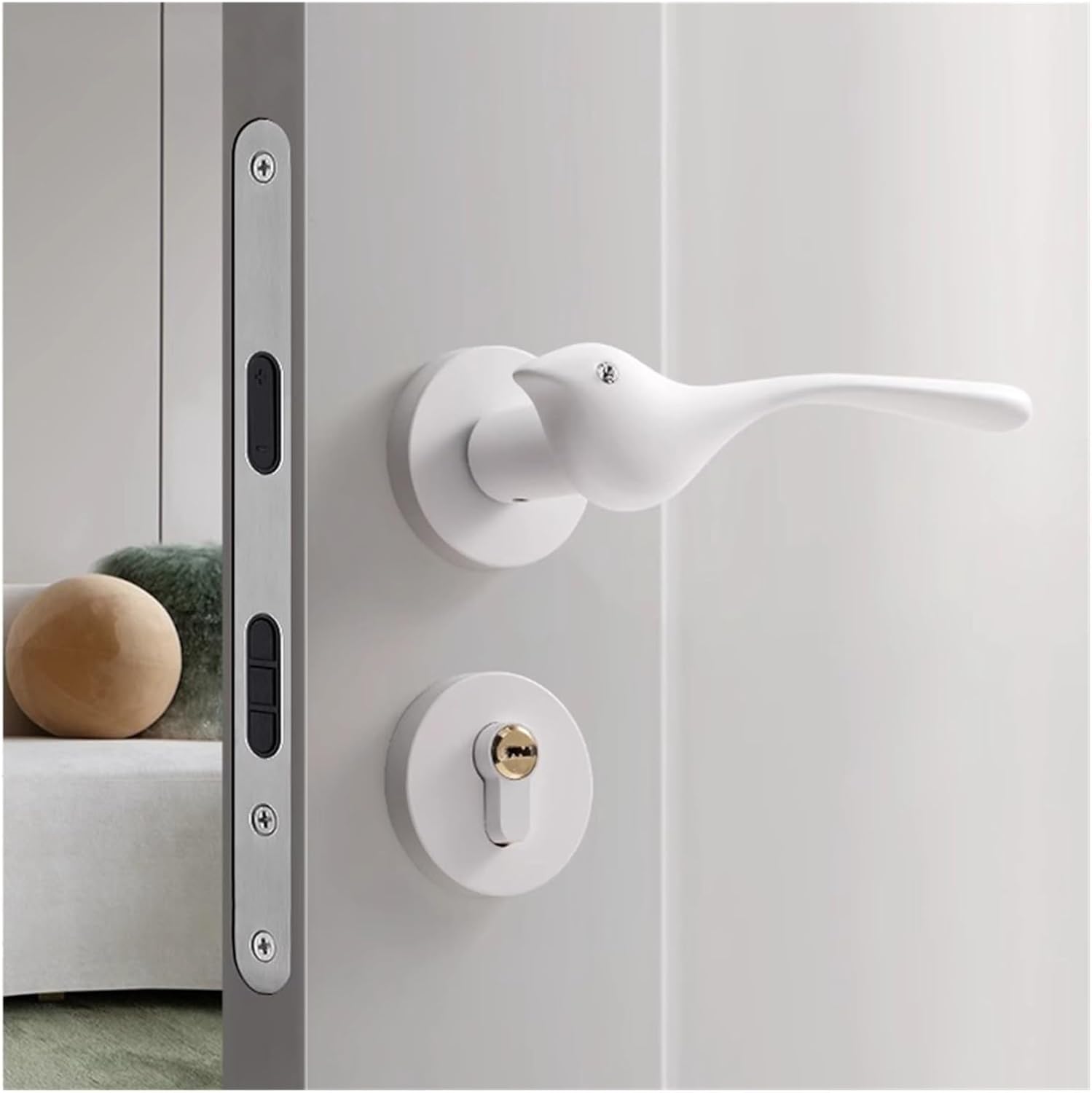 Door Lock Modern Indoor Bedroom Door Lock Silent Magnetic Wooden Door Lock White Split Door Handle(Silent Door Lock)