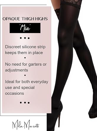 Mila Marutti Opaque Thigh High Stockings for Women | 100 Denier Lace Top Stockings | Warm Solid Color Pantyhose Tights