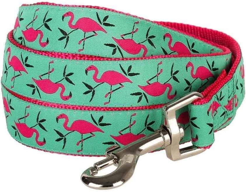 Blueberry Pet Essentials 2 Patterns Durable Pink Flamingo on Light Emerald Dog Leash 4 ft x 1", Large, Basic Nylon Leashes for Dogs