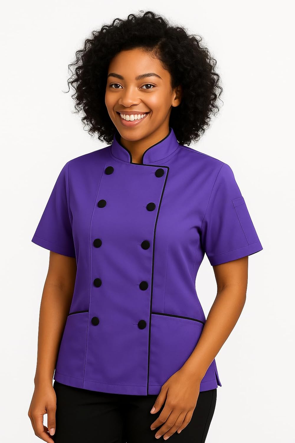 Women’s Chef Coat – Tailored Fit Poly/Cotton Double Breasted Jacket with Cloth Buttons & Pockets