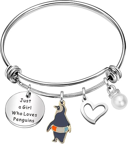 Divertida pulsera de pingüino para mujer, diseño de Gir-ls Just A Gir-l Who Loves Penguins, joyería de regalo para amantes de los pingüinos, pulsera