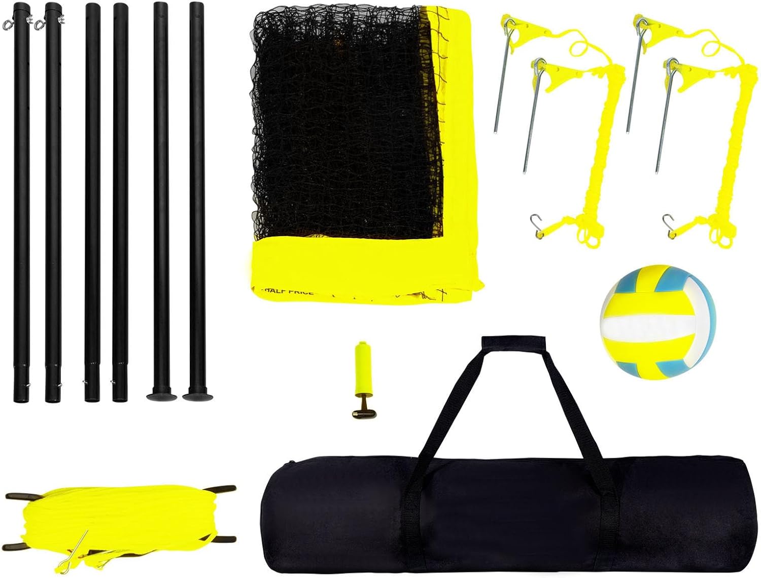Happybuy Outdoor Portable Volleyball Net System, Adjustable Steel Poles, Pro Set with PVC Ball & Pump for Backyard & Beach