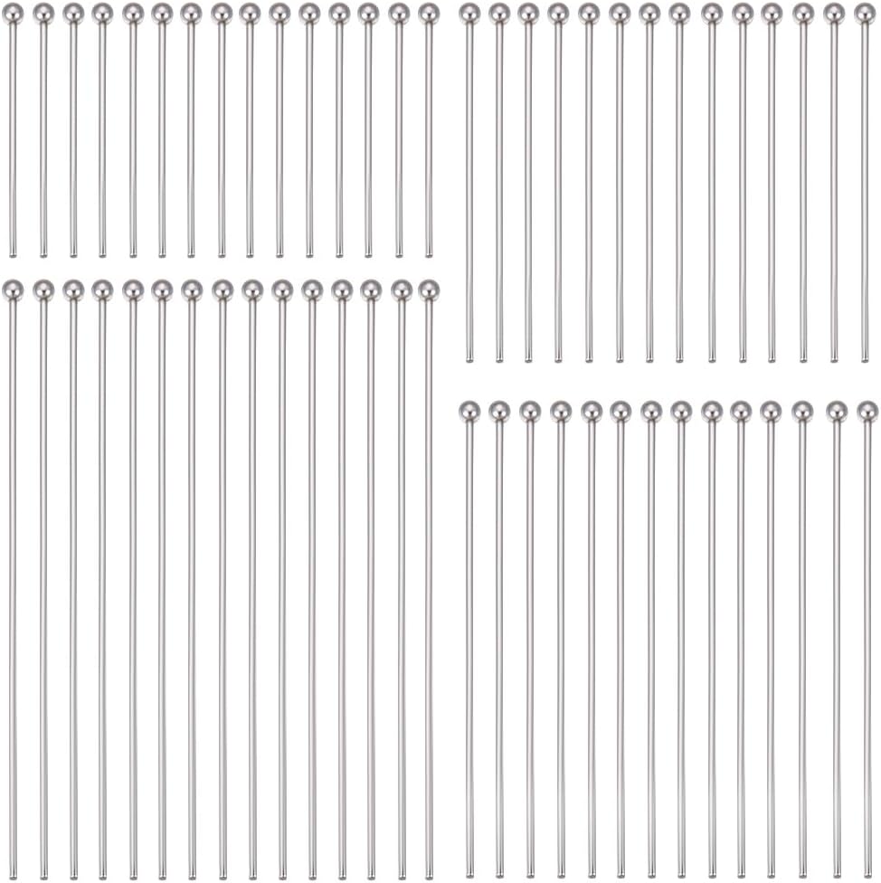 Beebeecraft 1 Box 400Pcs Ball Head Pins Stainless Steel 4 Size 21/30/40/50mm Jewelry Pins Bendable Headpin for Bracelet Necklace Jewelry Making DIY Craft, Head: 2mm
