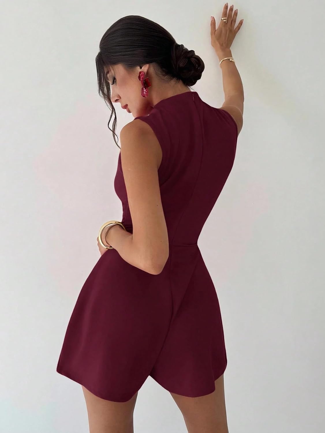 Rompers for Women Summer 2026 Elegant Party Pleated A-Line Mini Dress Romper