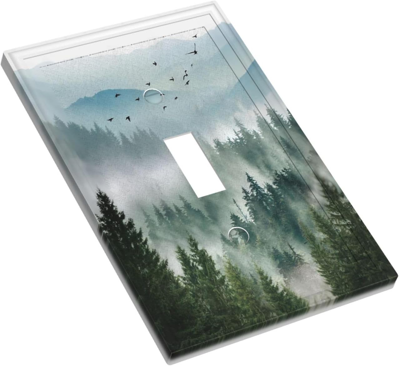 Green Forest Pine Tree Mountain 1 Gang Single Toggle Light Switch Cover Decorative Receptacle Wall Plate Lightswitch Faceplate Switchplate for Bedroom Kitchen Bathroom
