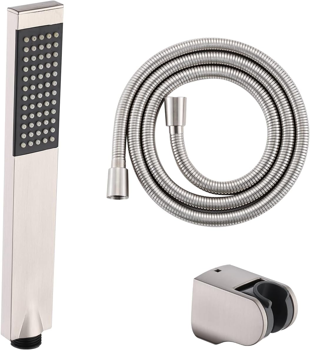 KES BRASS Handheld Shower Head with 1.5-Meter Long Hose and Holder Bracket Replacement Showerhead for Bathroom Showering System Contemporary Square Style Brushed Nickel, LP135-BN