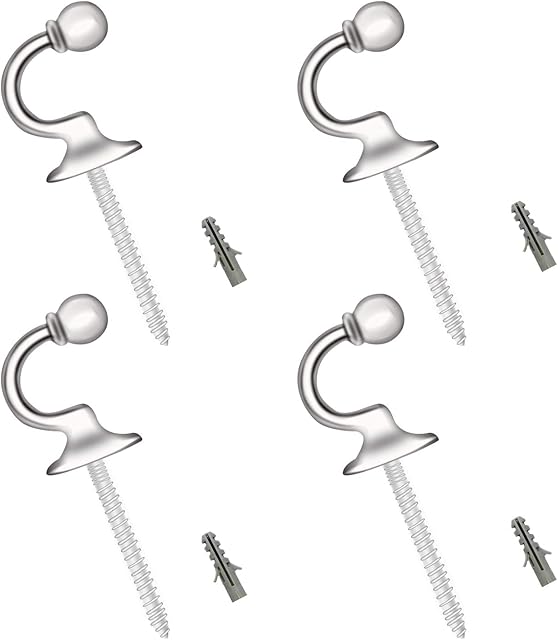 2Pairs U Shaped Curtain Tieback Hooks Heavy Duty Metal Ball End Tie Back Hooks Curtain Hold Back Hooks Chrome Shower Window Drapery Wall Mounted Curtain Holder Tie Backs Screw in Keys Coat Hanger Hook