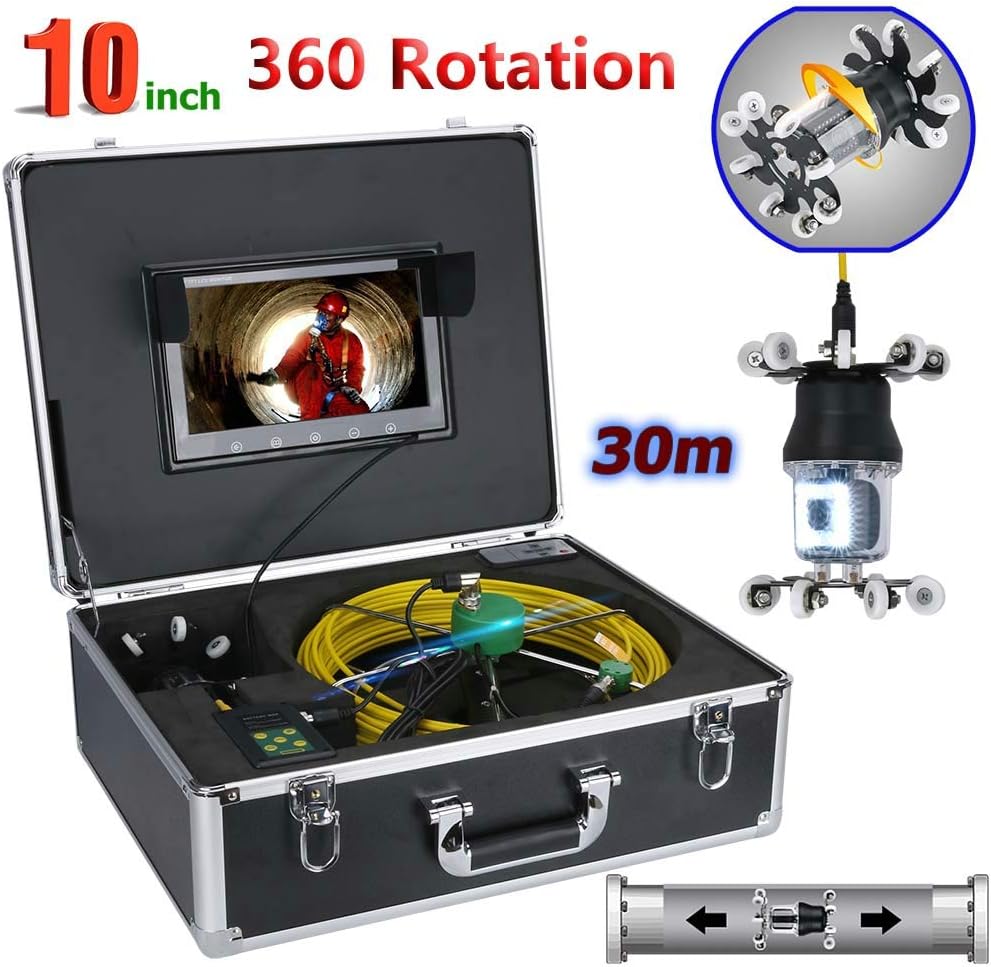 Endoscope 7 Inch 30M Pipe Inspection Video Camera Drain Sewer Pipeline Industrial Endoscope Support DVR Video Recording Rotating Camera Carrying Case, Detachable Snake Ca