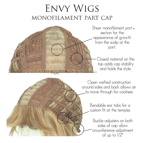 Miniatura 8 de Envy Wigs McKenzie Peluca de color marrón claro de 17 pulgadas de largo, capas rectas Kanekalon sintético monofilamento parte lateral barrido bang
