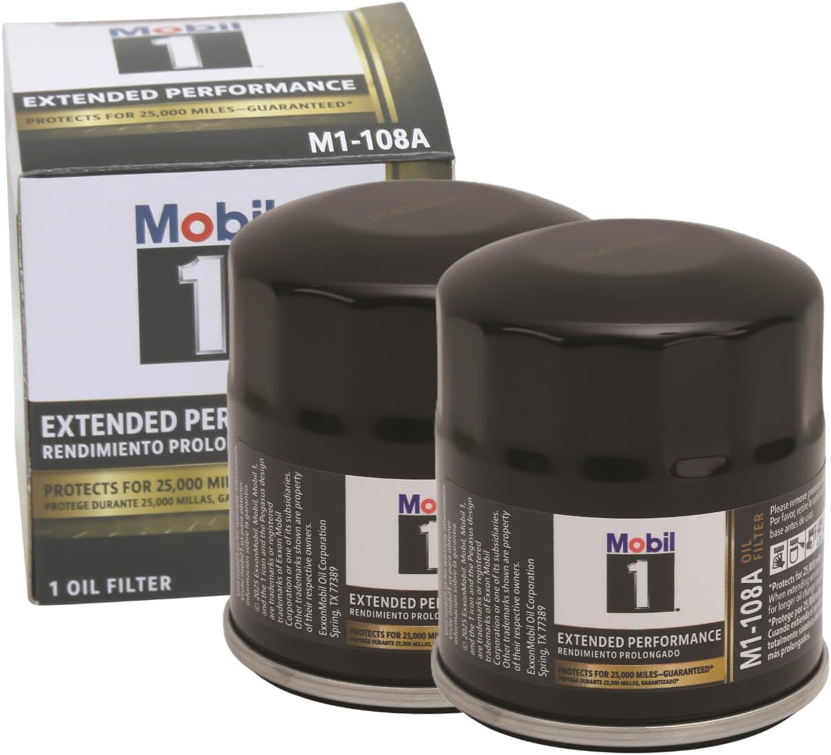 1 M1-108A Extended Performance Oil Filter, Pack of 2 | Synthetic Blend, High Efficiency 25,000 Mile Protection