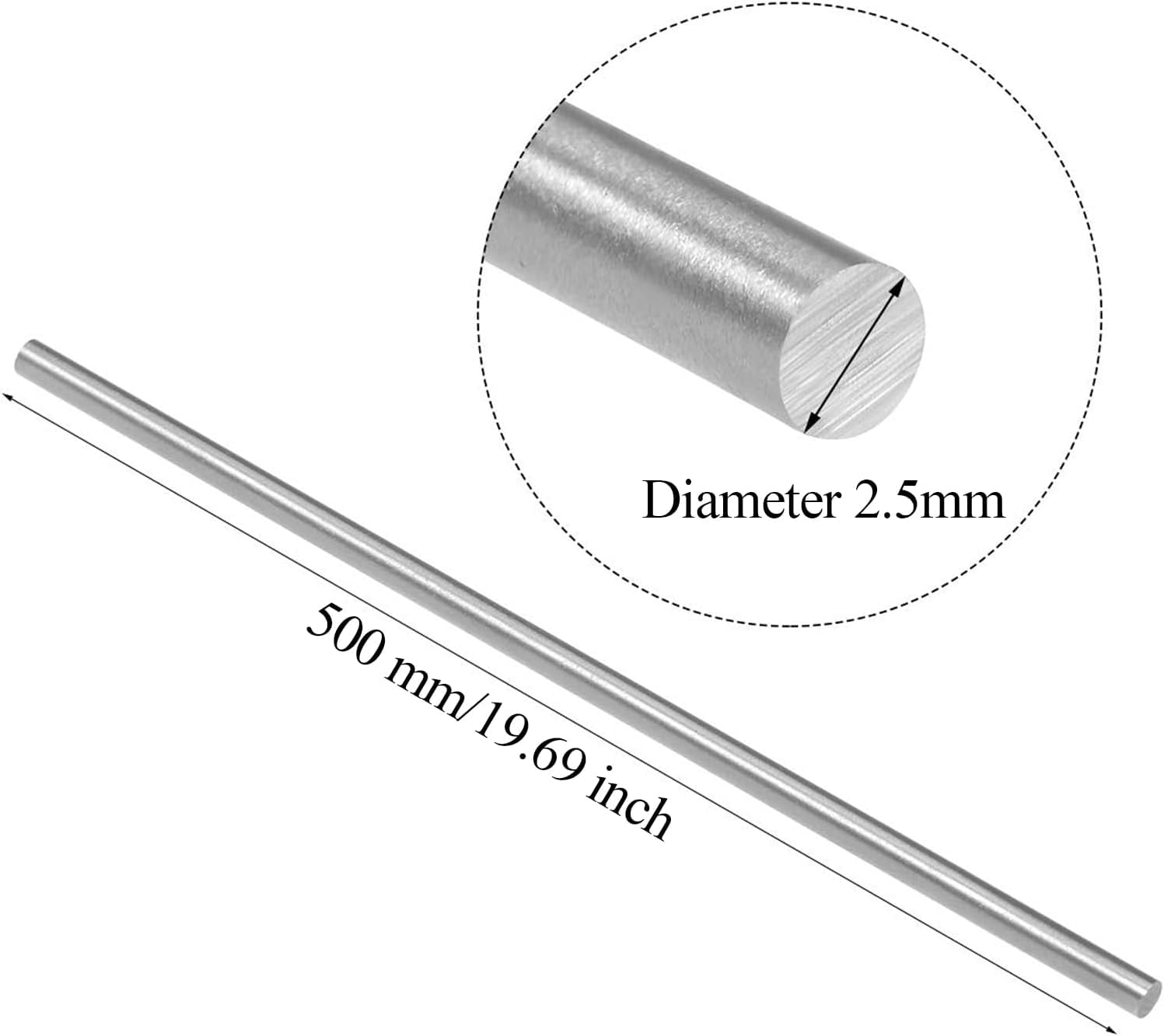 Ejes lineales de Acero Inoxidable, Paquete de 10 Varillas Redondas Acero Inoxidable 304, diámetro 2-3 mm, Longitud 500(Diameter 2.5mm)