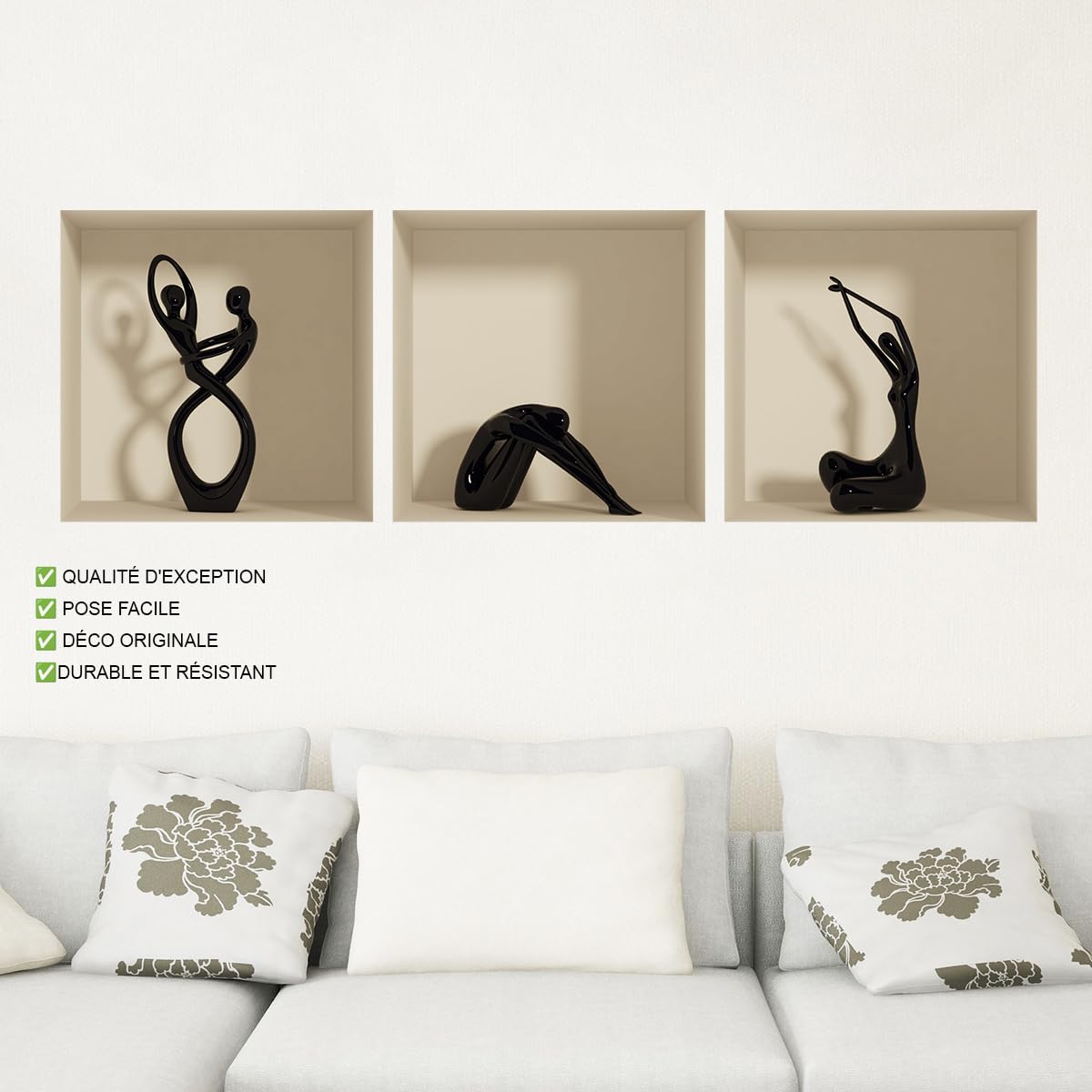 Stickers adhésifs 3D | Sticker Mural Autocollant Statues - Stickers muraux Chambre Adulte - Stickers muraux 3D - Decoration Murale Salon - Autocollants muraux Trompe l'oeil Statues| 30x90cm