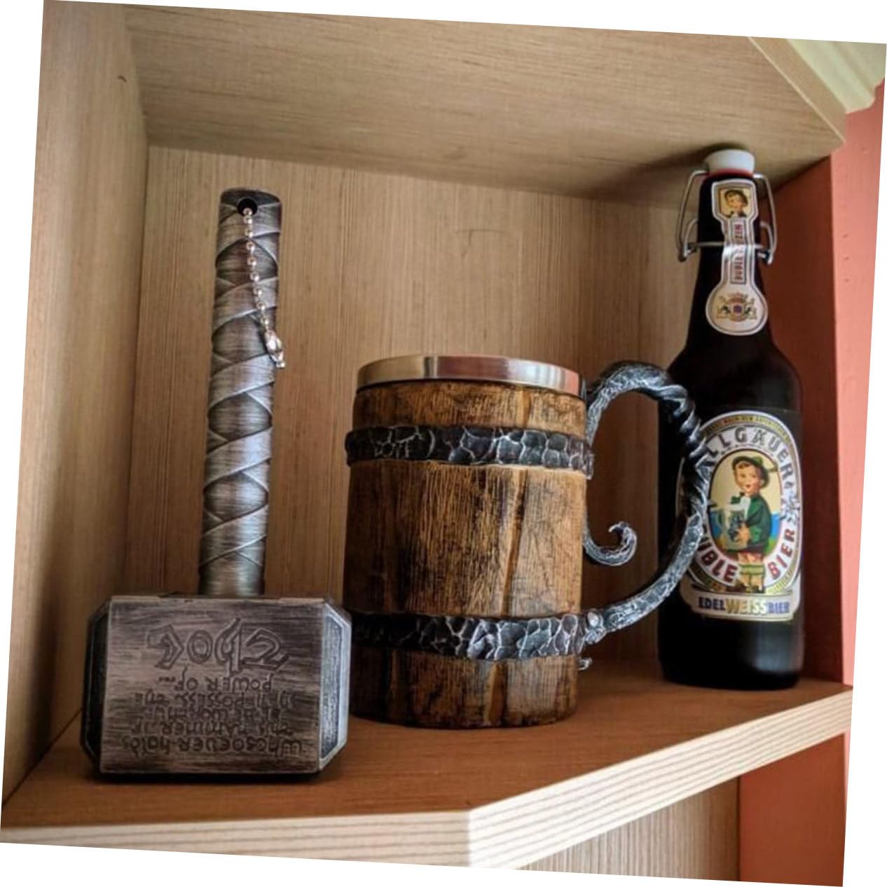 Cabilock 3 Piezas jarra de cerveza de barril de madera térmico botella de agua jarra cerveza original Jarra de cerveza especial taza con diseño de barril tazas portátiles Acero inoxidable