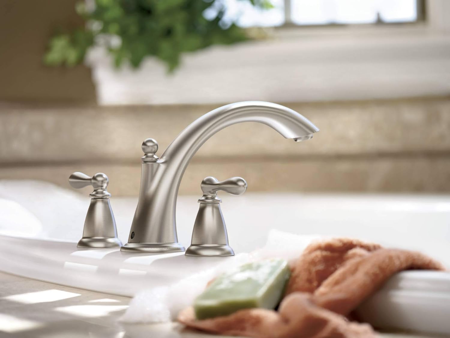Moen 86440BRB Caldwell Two Handle Deck Mounted Roman Tub Faucet Trim and Valve Included, Mediterranean Bronze