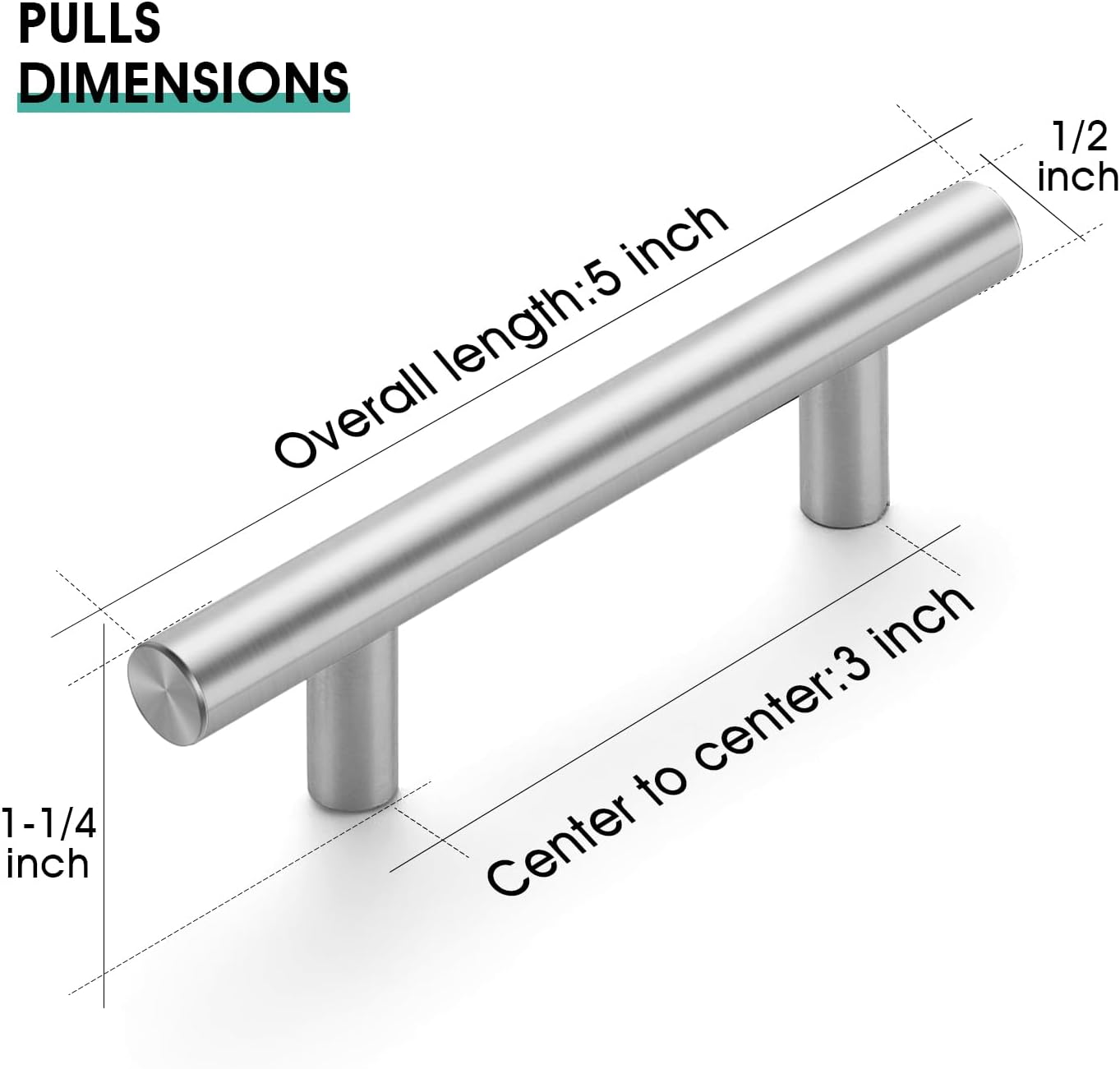 JOY DECOR 20 Pack 5 Inch Cabinet Pulls, Brushed Nickel Drawer Handles with 3 Inch (76mm) Hole Centers, Stainless Steel Kitchen Cabinet Hardware for Cupboards and Drawers