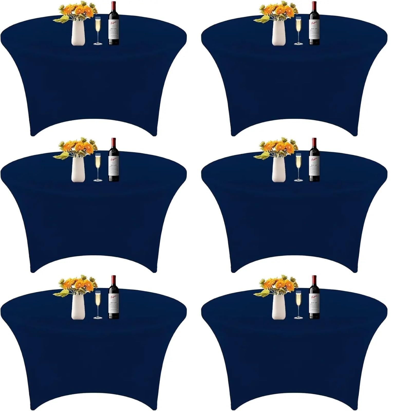SNGUOQ 6Pcs 5FT Round Spandex Tablecloth 60 Inch Stretchable Table Cover Tight Fit Stretch Tablecover Wrinkle Resistant For Event, Wedding(Dark Blue)