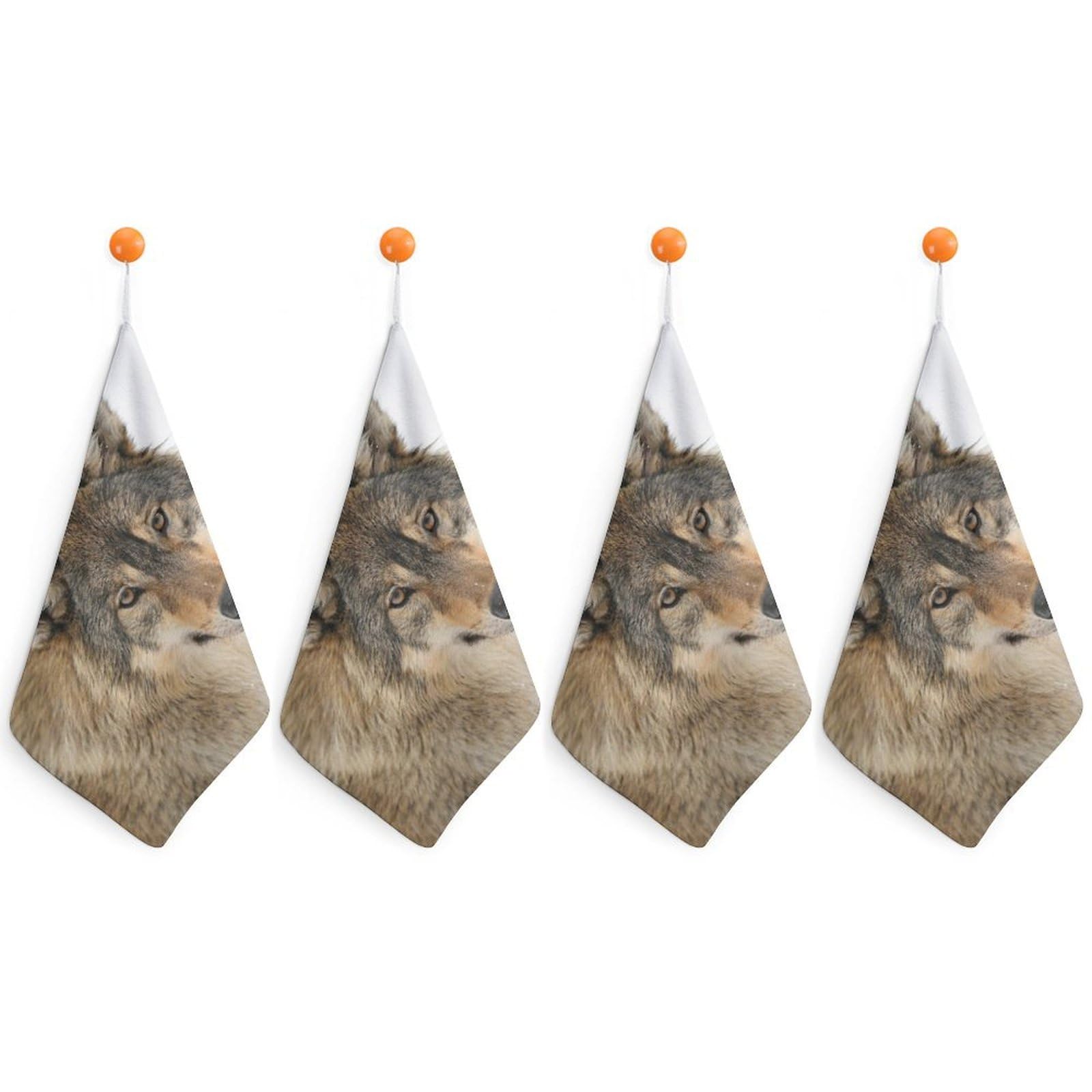 LEDFCVSU 4 Piece Hanging Hand Towels, Brown Wolf Head Small Dry Hand Towel for Kitchen Bathroom