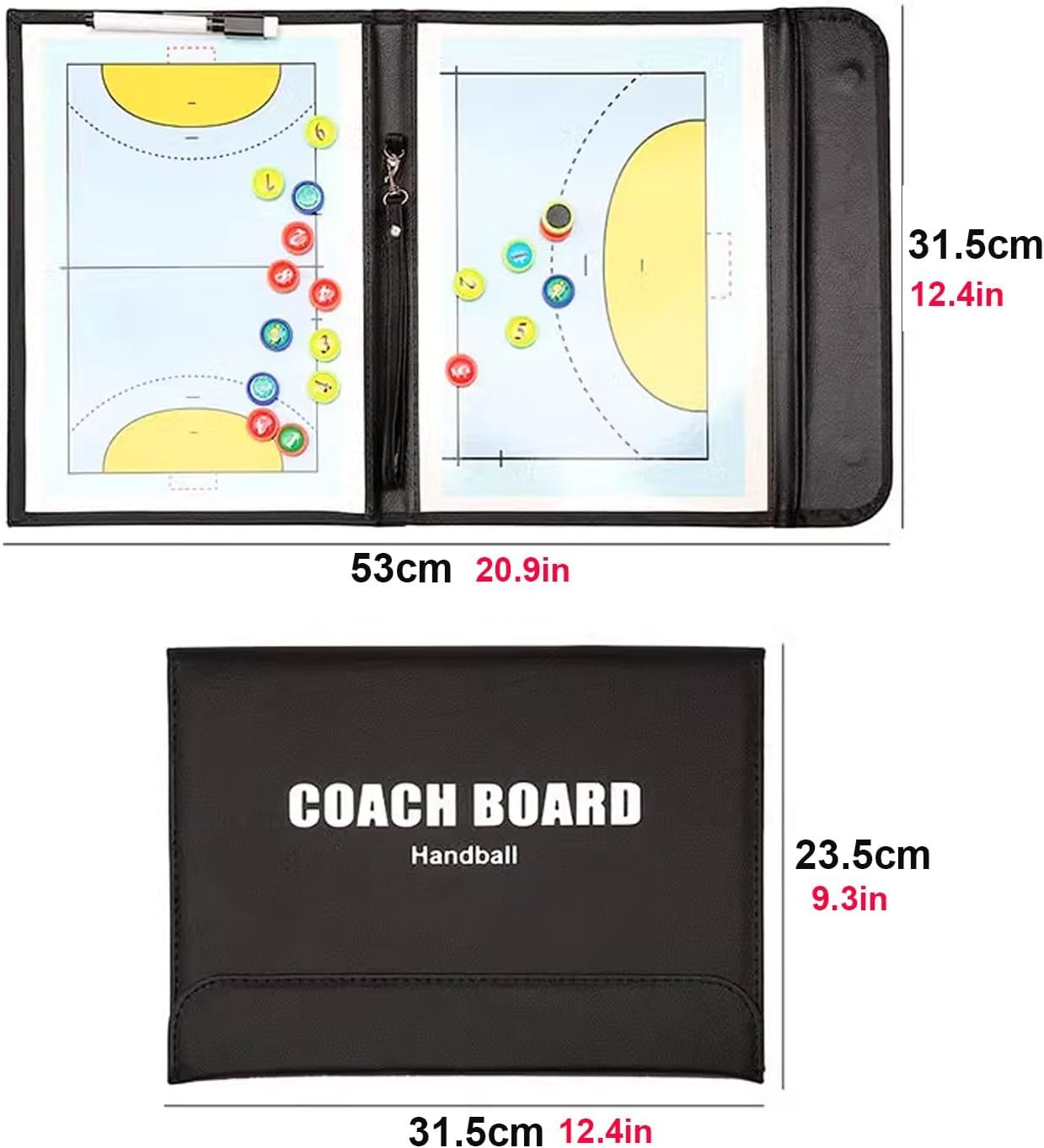 Handball Coaching Board, Foldable Erasable Coaches Strategy Clipboard, Dry Erase White Board, Tactical Board, Double-Sided,Training Aids Equipment Gear