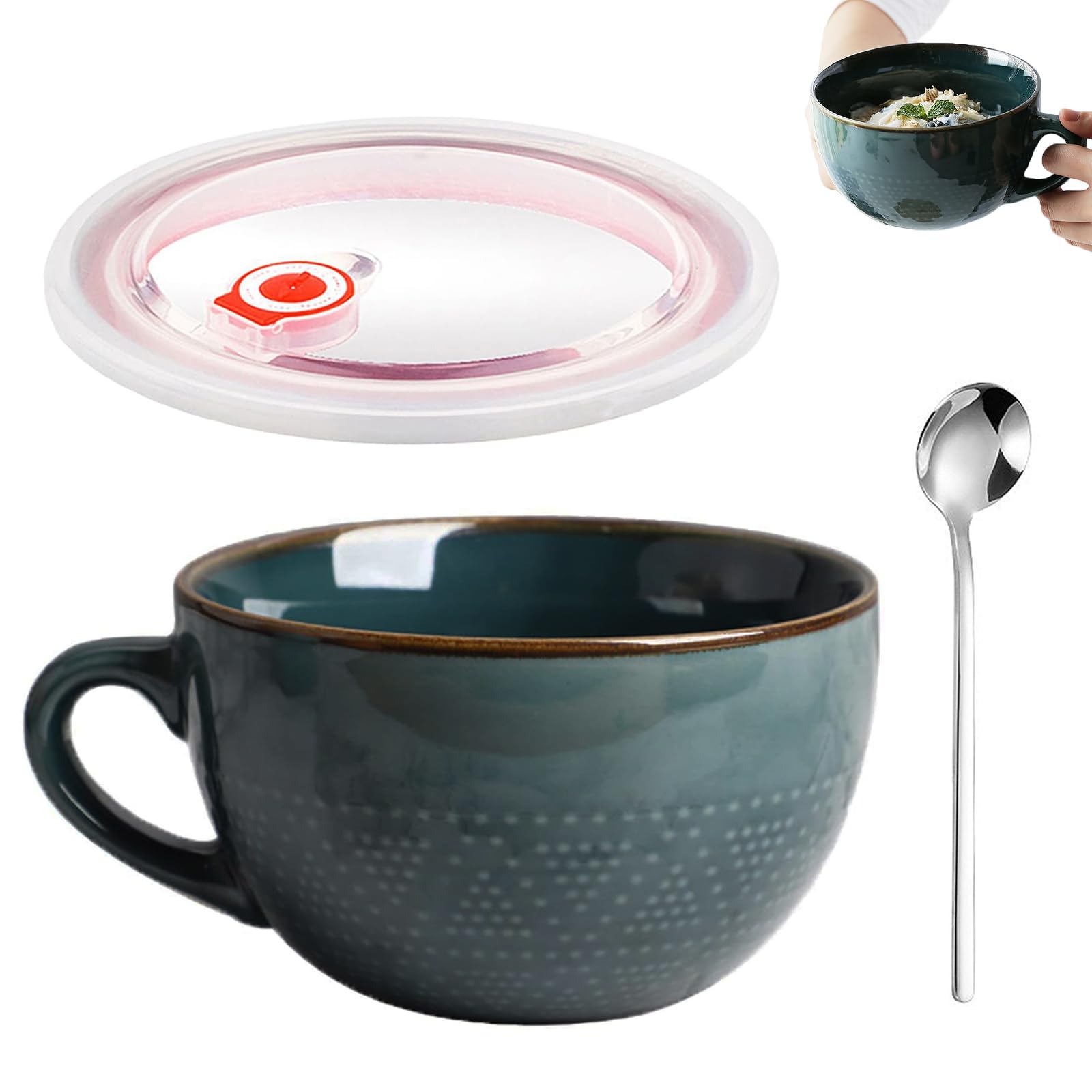 700 ml Keramik Suppentasse mit Griff, Groß Jumbotasse Suppenschüssel mit Henkel Kaffeetasse, Kaffee Tee Müsli Becher Tasse Porzellan, Groß Suppentassen mit Henkel, für Haferflocken,Früchte, Dunkelgrün Küche, Haushalt & Wohnen