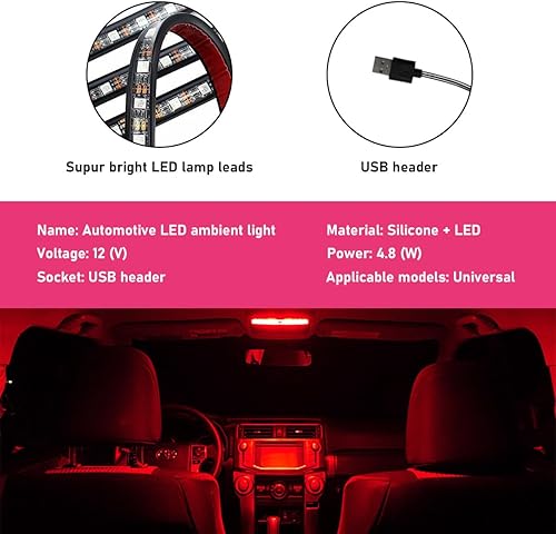 Miniatura 3 de Tira de luz LED para automóvil, 24 luces LED RGB de neón para atmósfera interior, luz nocturna ambiental de 12 V, puerto USB, lámpara decorativa