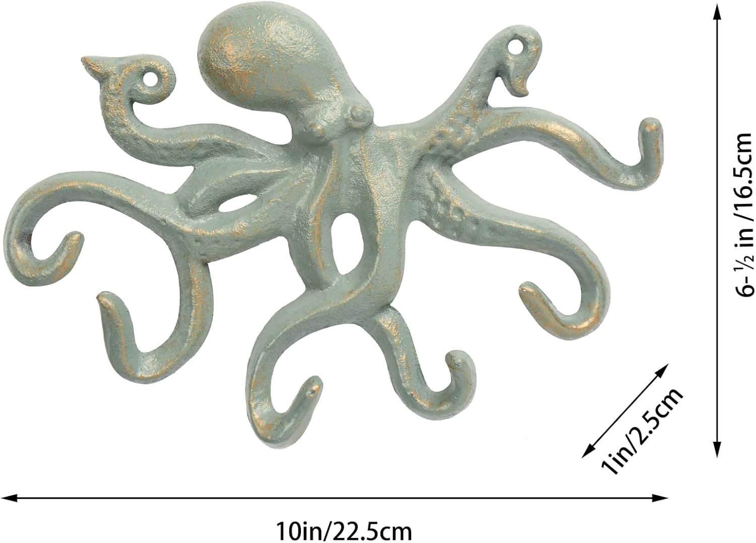 Octopus Iron Wall Hooks for Hanging, Rustic Decorative Hooks/Key Holder/Coat Hooks/Towel Hooks with 6 arms - Gold Green - Image 4