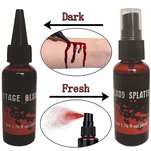Miniatura 2 de 2PCS Halloween Fake Blood Makeup Kit,Fake Blood Spray 1.76oz + Dripping Blood 1.76oz, Realistic Washable Special Effects SFX Makeup Set, for Zombie