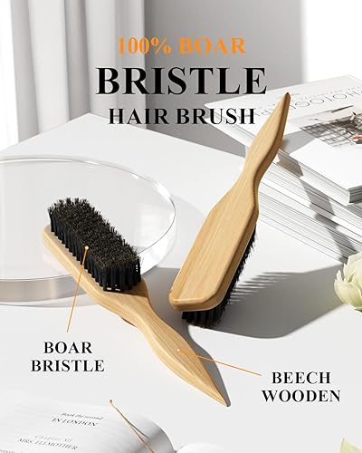 Miniatura 2 de Cepillo de pelo liso para suavizar el encrespamiento de los bordes, domesticar las colas de caballo, moños elegantes, cepillo de cerdas de jabalí
