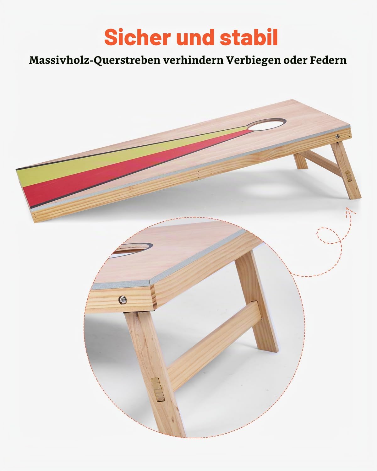 VEVOR Cornhole Spiel Set (1255 x 600 x 302 mm) Cornhole-Spielbretter, tragbares Wurfbrett aus Massivholz, Cornhole-Spiel für Erwachsene, inkl. 8 Sitzsäcken & Griff, für Garten Hinterhof Camping