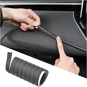 BESULEN 9.84FT3M Automobile Interior Trim Strip Leather Decorative Line, Car Interior DIY Flexible Gap Moulding Trim Sticker Door Air Outlet Dashboard Strips, for Vehicles SUV Truck RV Black/White