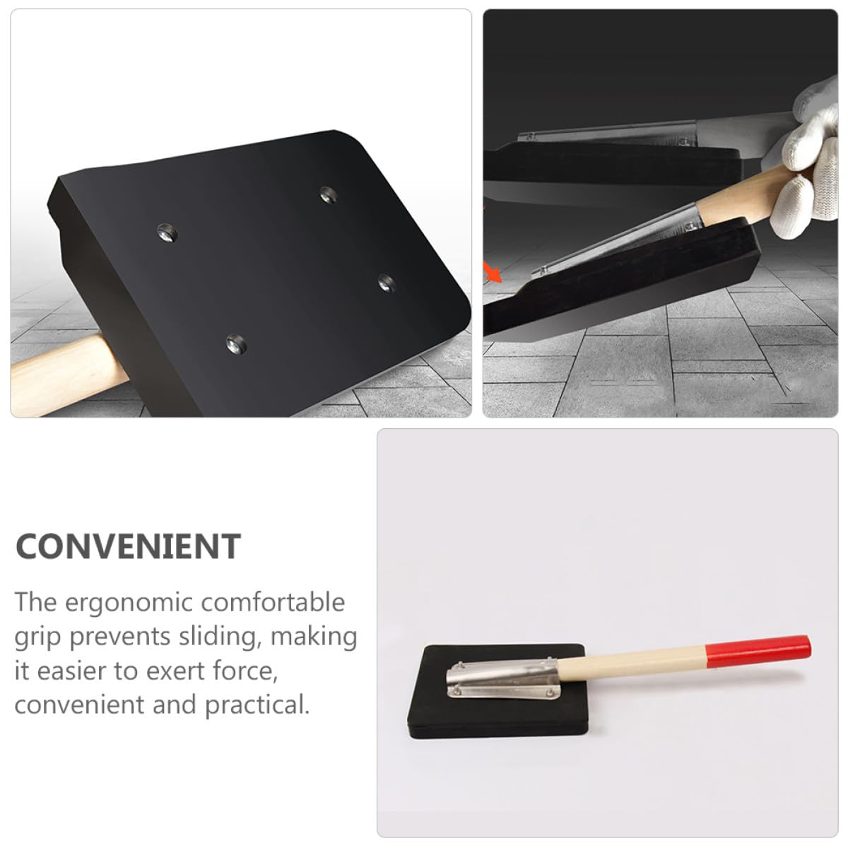 Gummihammer mit Holzgriff Verdickter Schwarzer Gummiblock Fliesenwerkzeug für Pflasterarbeiten und Bodenverlegung