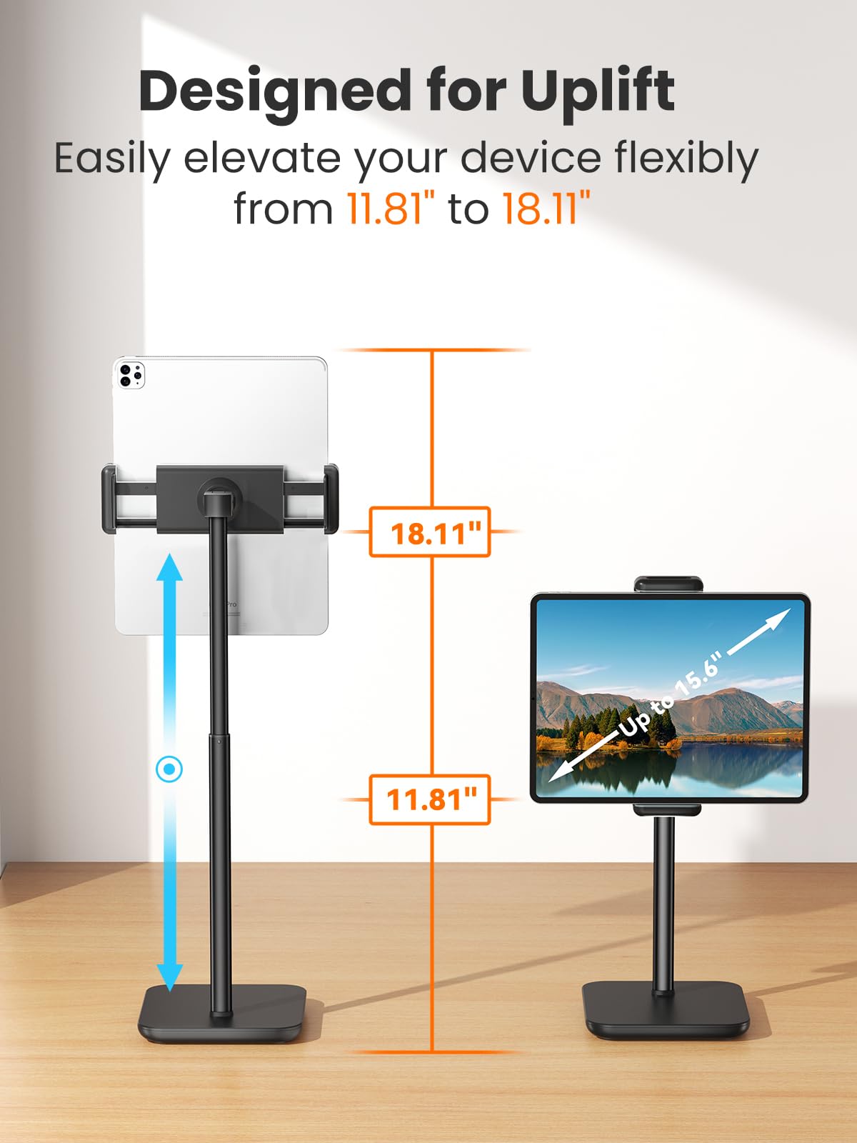 Regulowany stojak na iPada z wydłużeniem wysokości 21 ", 360 ° uchwyt tabletu obrotowego dla biurka, stojak na powierzchni, przenośny stojak na monitor z tabletami i smartfonami 4,7-15.6"
