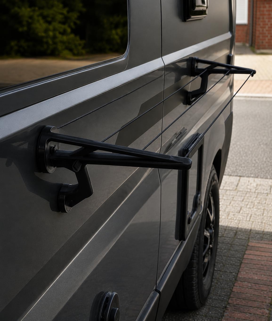 Generisch Magnetischer Wäschehalter für Wohnmobil, Camper & Van – 3 Wäscheleinen, bis 1,5 m Spannweite – Wäscheleine ohne Bohren, PETG, für Stahlkarosserie