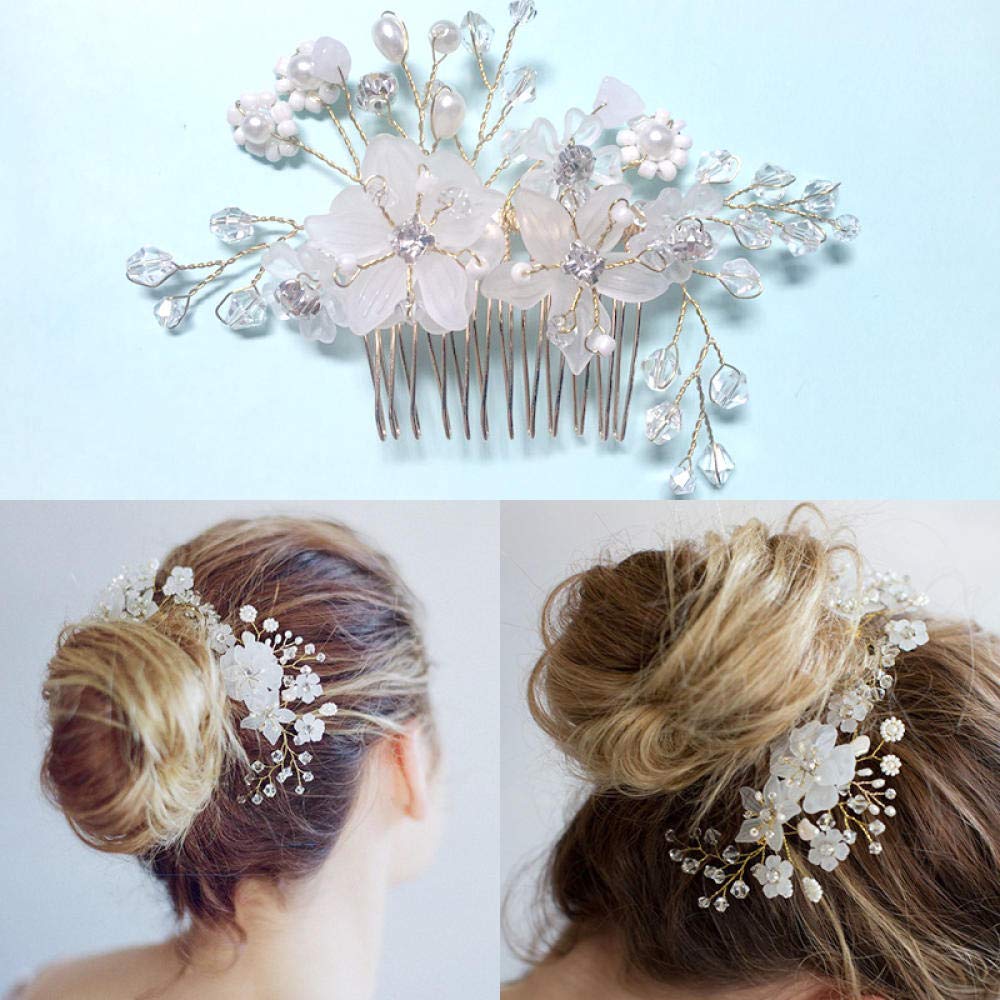 Braut-Blumen-Haarkamm, Braut-Blumen-Haarkamm (Silber), Strass-Perlen-Seitenkamm-Haar-Accessoires oder Abschlussball-Haarteil-Accessoires für Frauen und Mädchen