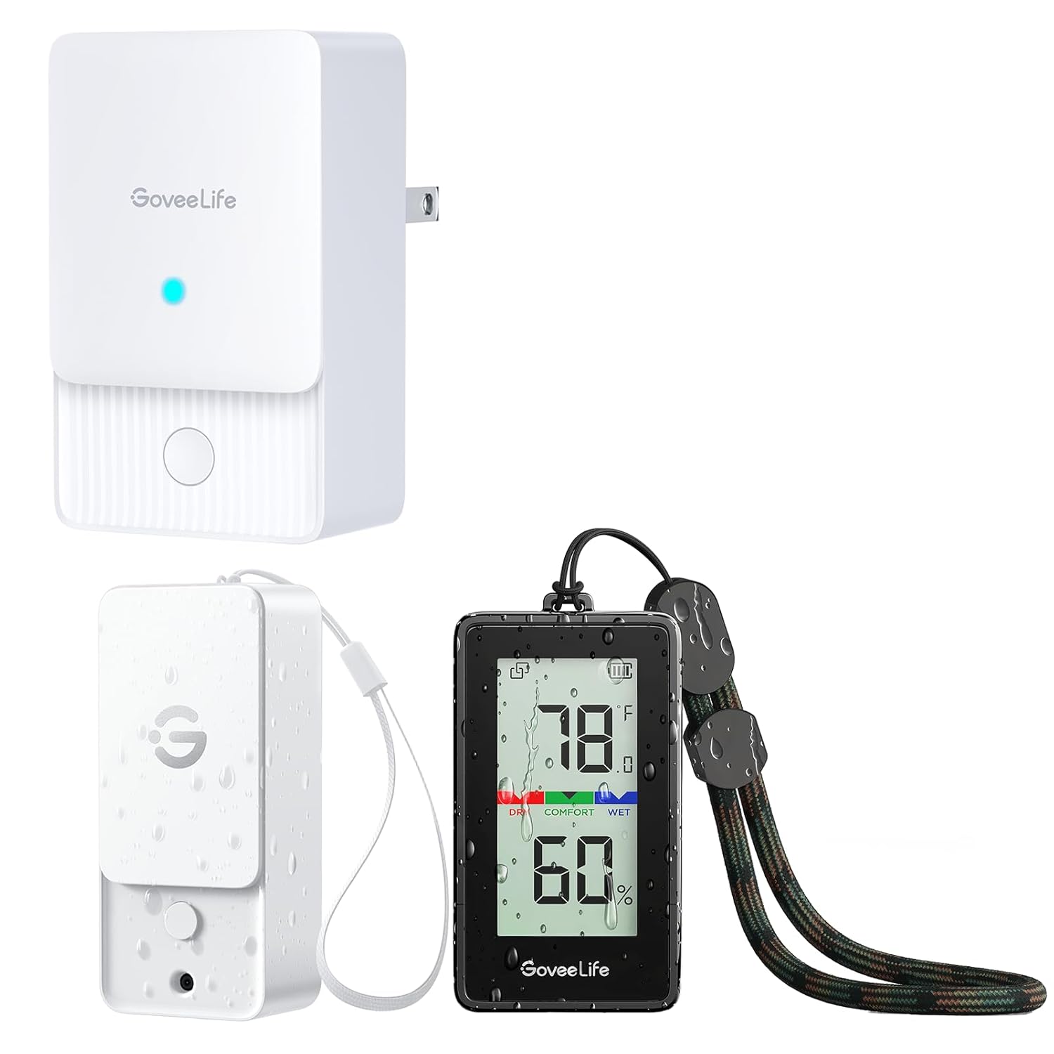 GoveeLife Outdoor Indoor Thermometer Hygrometer, GoveeLife Indoor WiFi Thermo-Hygrometer 1 Pack, with IP65 Waterproof, Notification Alerts, 2 Years Data Storage Export, for Camping, Patio, Greenhouse