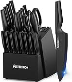 Knife Set, Astercook 21 Pieces Knife Sets for Kitchen with Block, Dishwasher Safe Kitchen Knife Set with Built-in Sharpener, German Stainless Steel Black Knife Block Set
