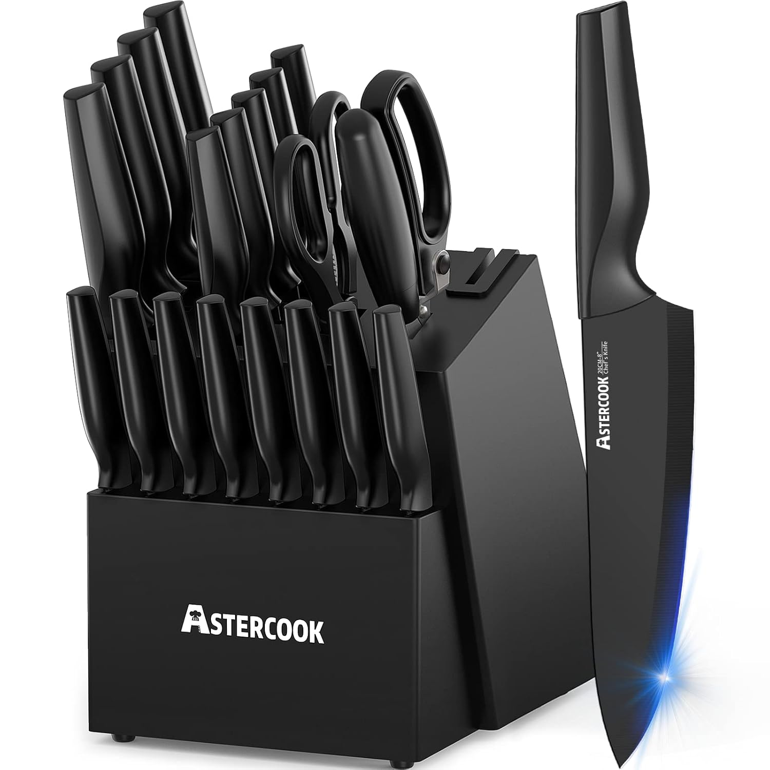 Knife Set Astercook 21 Pieces Knife Sets for Kitchen with Block Dishwasher Safe Kitchen Knife Set with Built-in