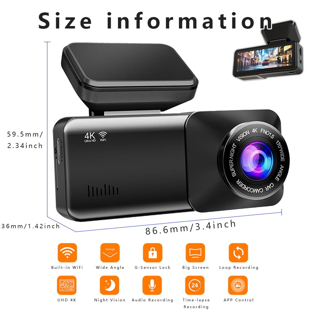 Dashcam Voiture pour Dodge Journey Ram 1500 Ram Durango Freemont Journey Ram ES, Dashcam Voiture Avant Arrière avec, Capteur G, Surveillance Parking 24h, Enregistrement Boucle