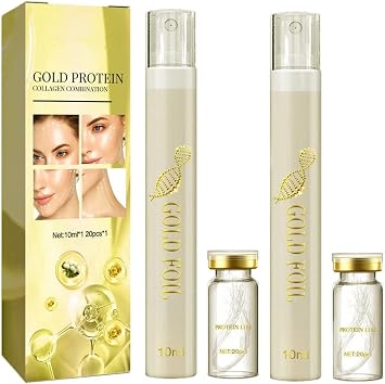 Protein Thread Lifting Set, Soluble Protein Thread and Nano Gold Essence Combination, Absorbable Collagen Thread for Face Lift, Reduce Fine Lines Wrinkle, 10ml 2pcs