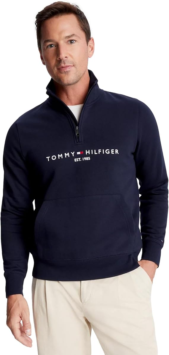 Tommy Hilfiger mens Adaptive Quarter Zip Sweatshirt With Extended Zipper Pull